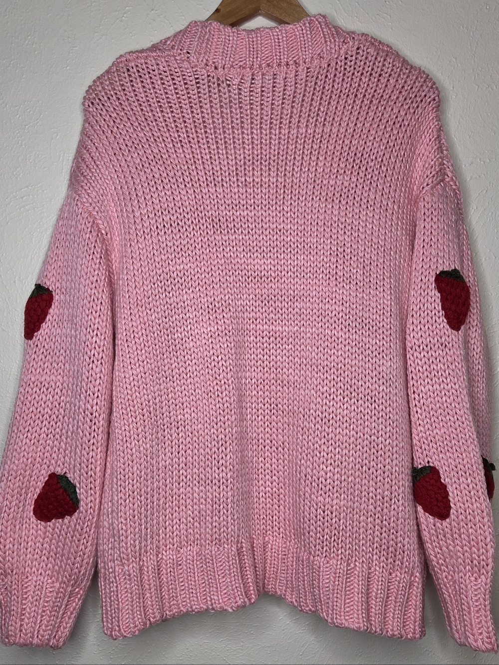 Cato Collection Strawberry Cardigan Pink Chunky Knit Open Front Cottagecore XL - Picture 3 of 6
